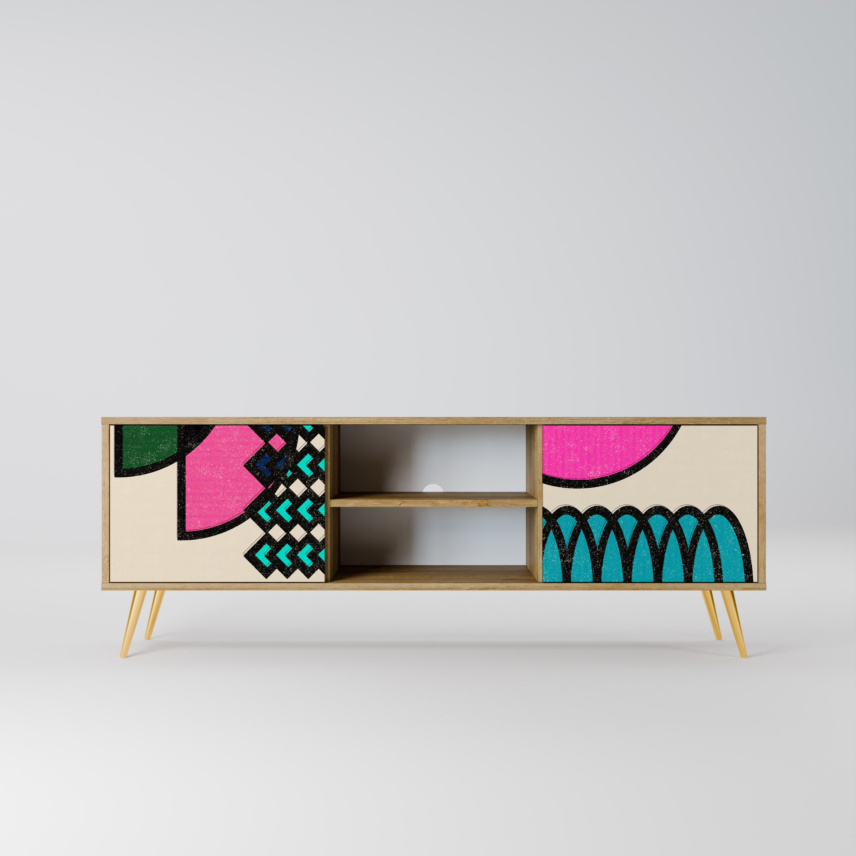 GEOMETRIC RHAPSODY 2-dörrars TV-bänk i ekeffekt