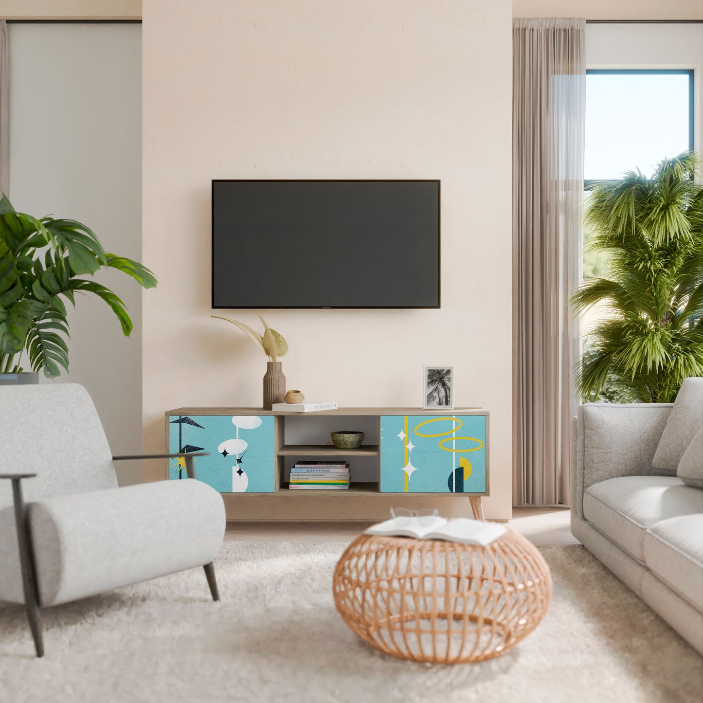 PATHS TO HAPPINESS 2-Door TV Stand in Oak Effect