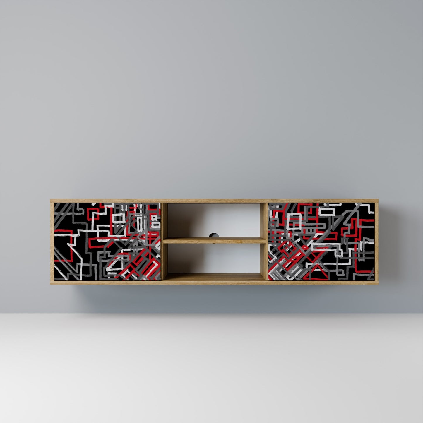 BROKEN LINES 2-Door TV Stand in Oak Effect