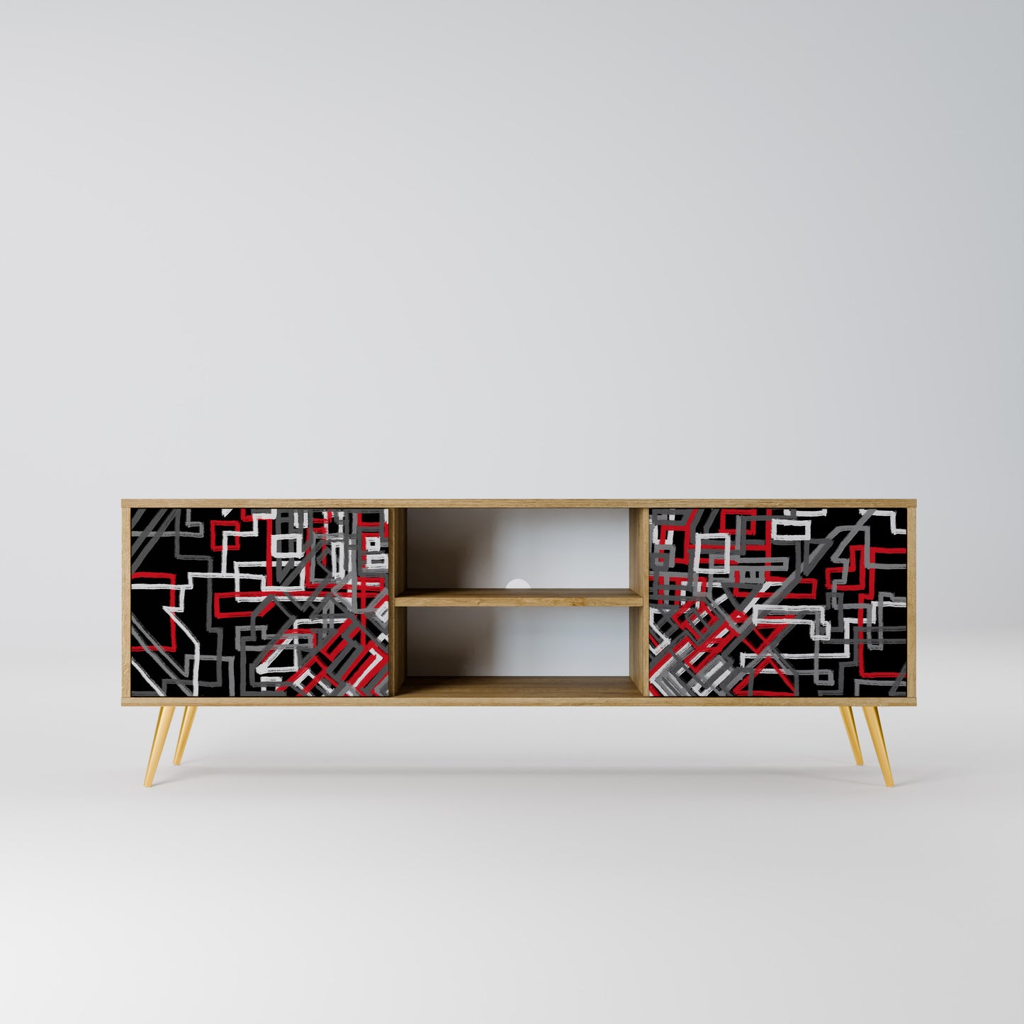 BROKEN LINES 2-Door TV Stand in Oak Effect