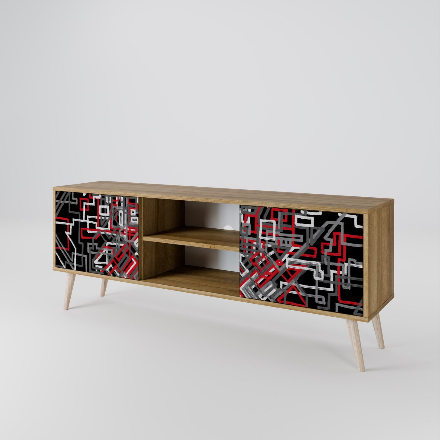 BROKEN LINES 2-Door TV Stand in Oak Effect