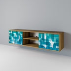 TURQUOISE RECTANGLES 2-Door TV Stand in Oak Effect