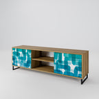 TURQUOISE RECTANGLES 2-Door TV Stand in Oak Effect