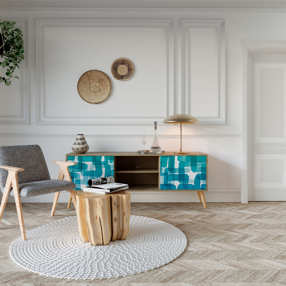 TURQUOISE RECTANGLES TV-bänk med två dörrar