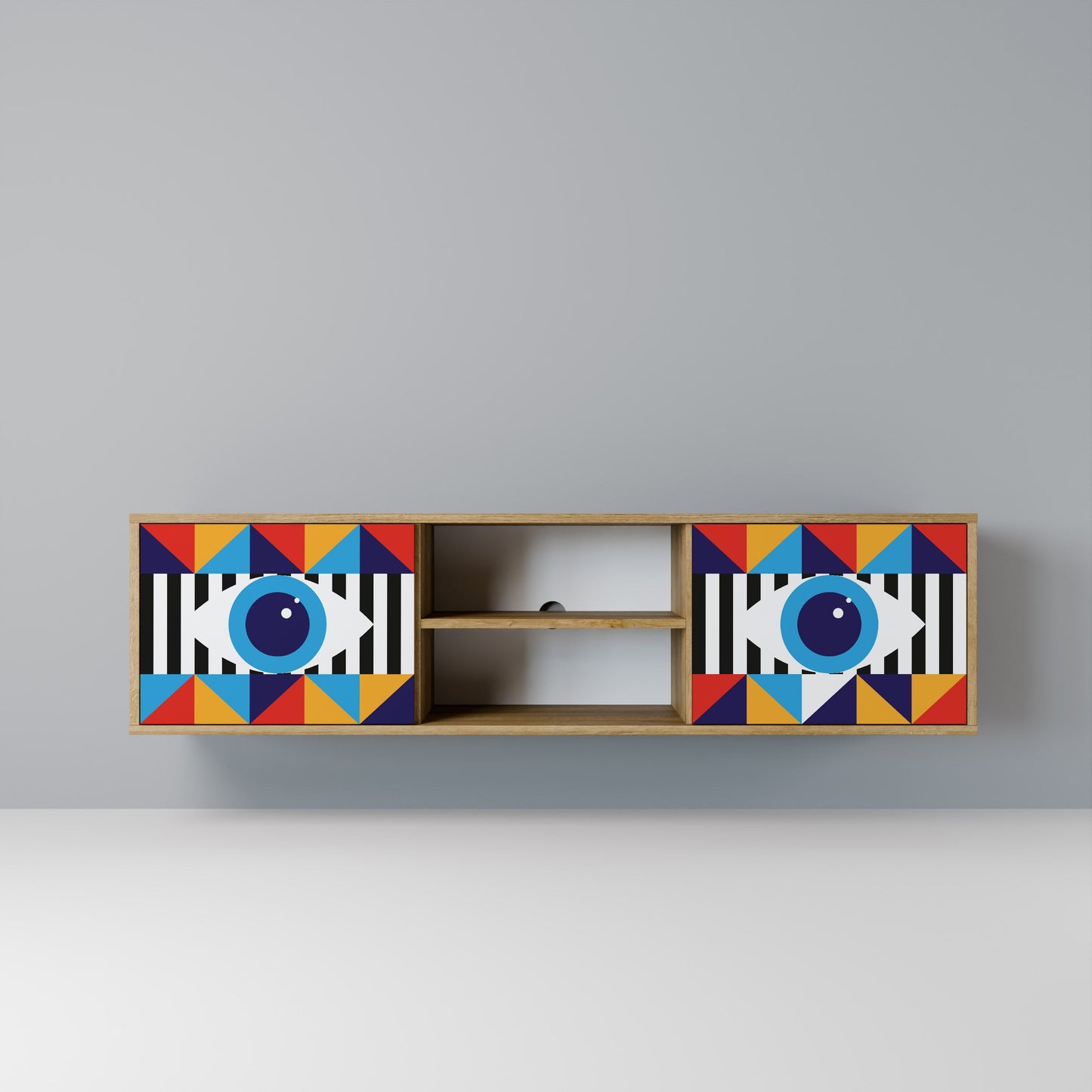 ABSTRACTION AND GEOMETRY 2-Door TV Stand in Oak Effect