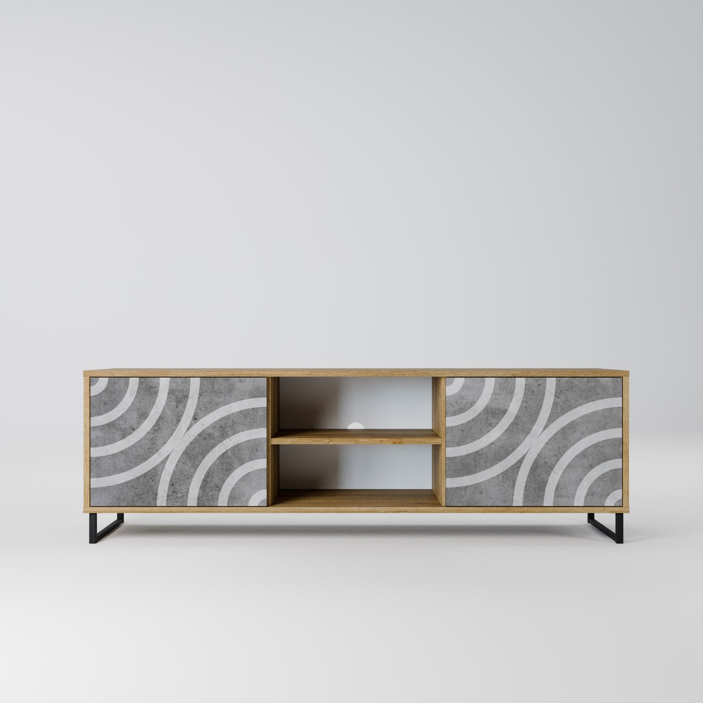 CIRCLE CONCRETE 2-Door TV Stand in Oak Effect