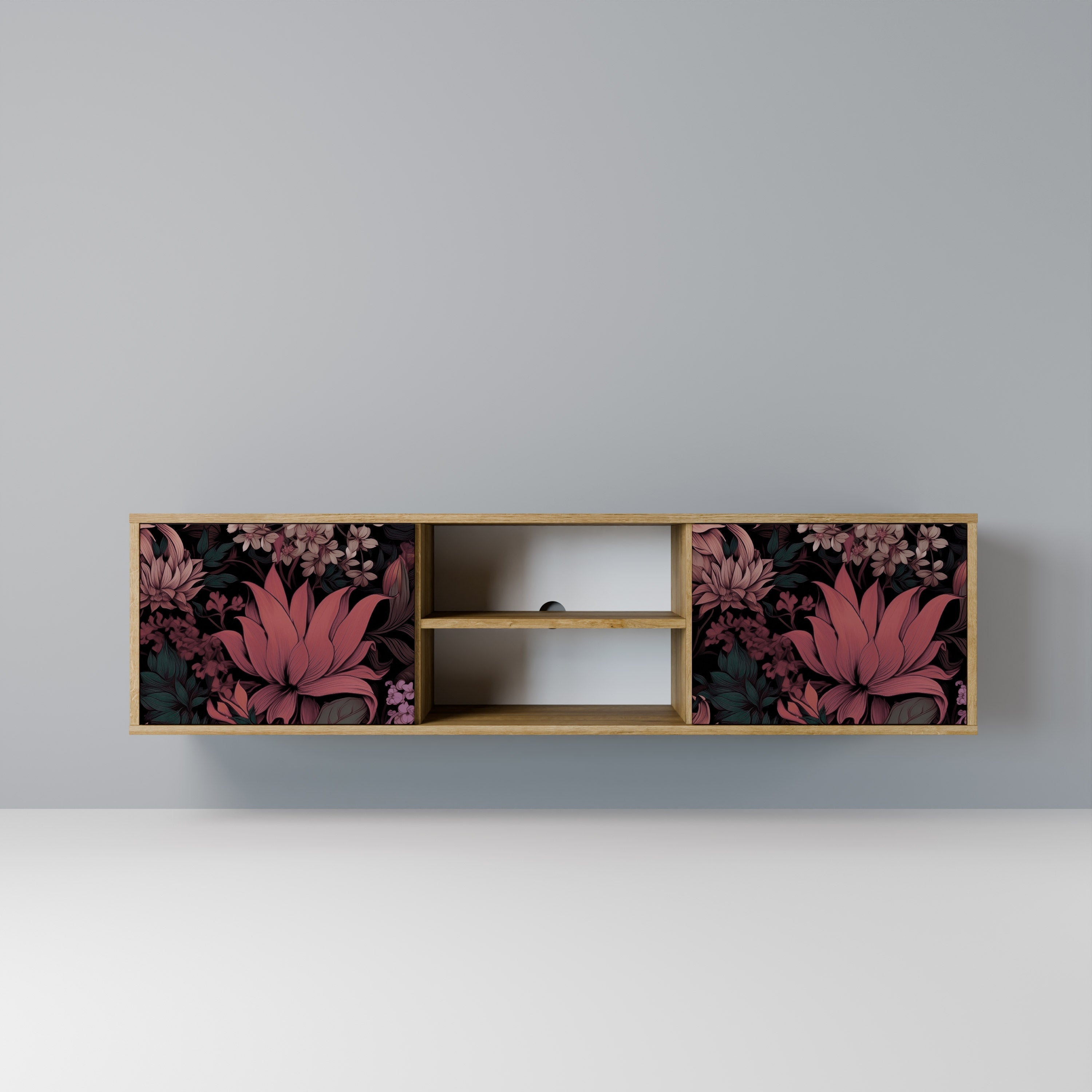 FLORAL WHISPER 2-dörrars TV-bänk i ekeffekt