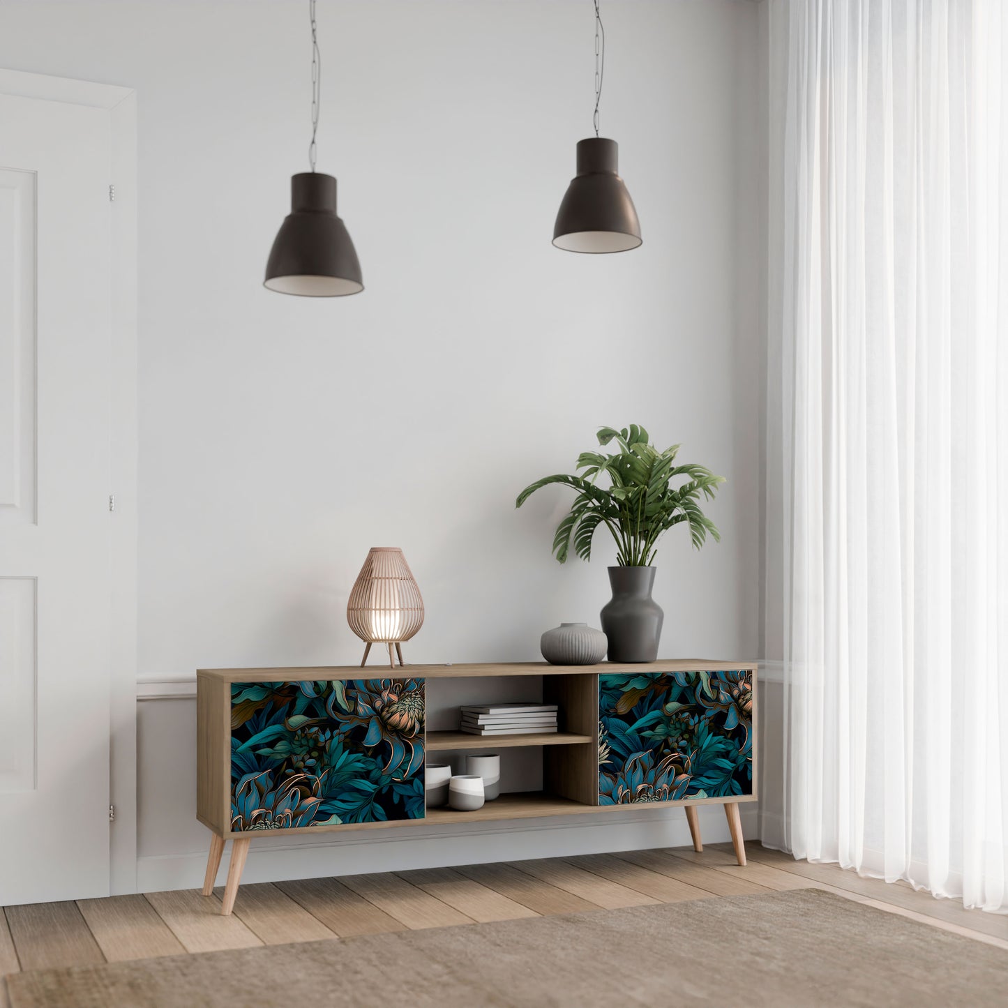 TWILIGHT BLOOM 2-Door TV Stand in Oak Effect
