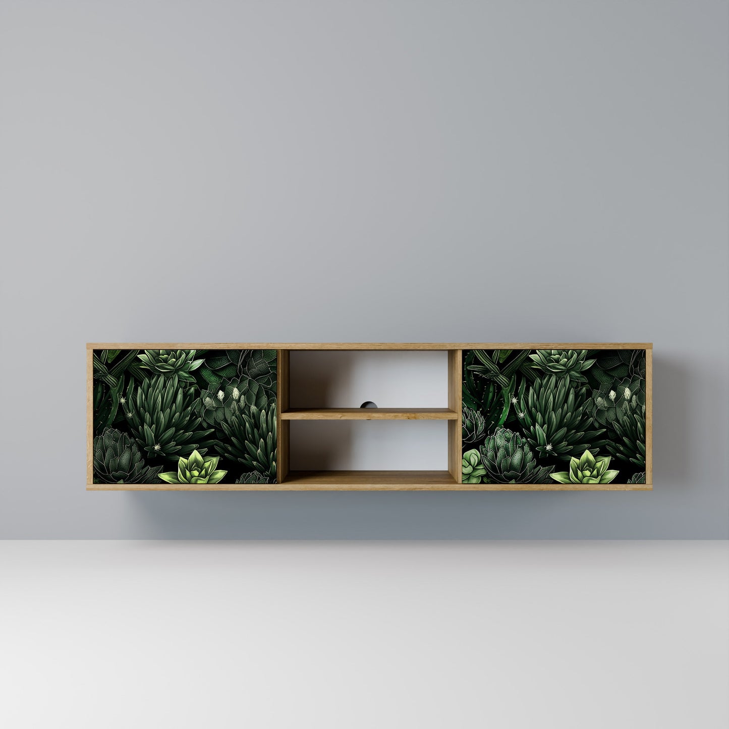 SUCCULENT JUNGLE 2-dörrars TV-bänk i ekeffekt
