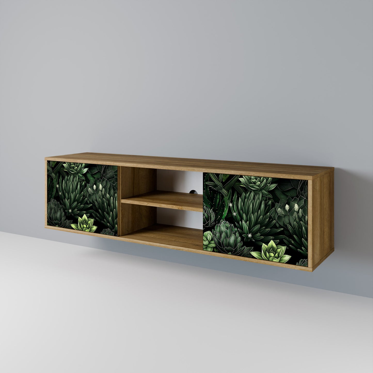 SUCCULENT JUNGLE 2-dörrars TV-bänk i ekeffekt