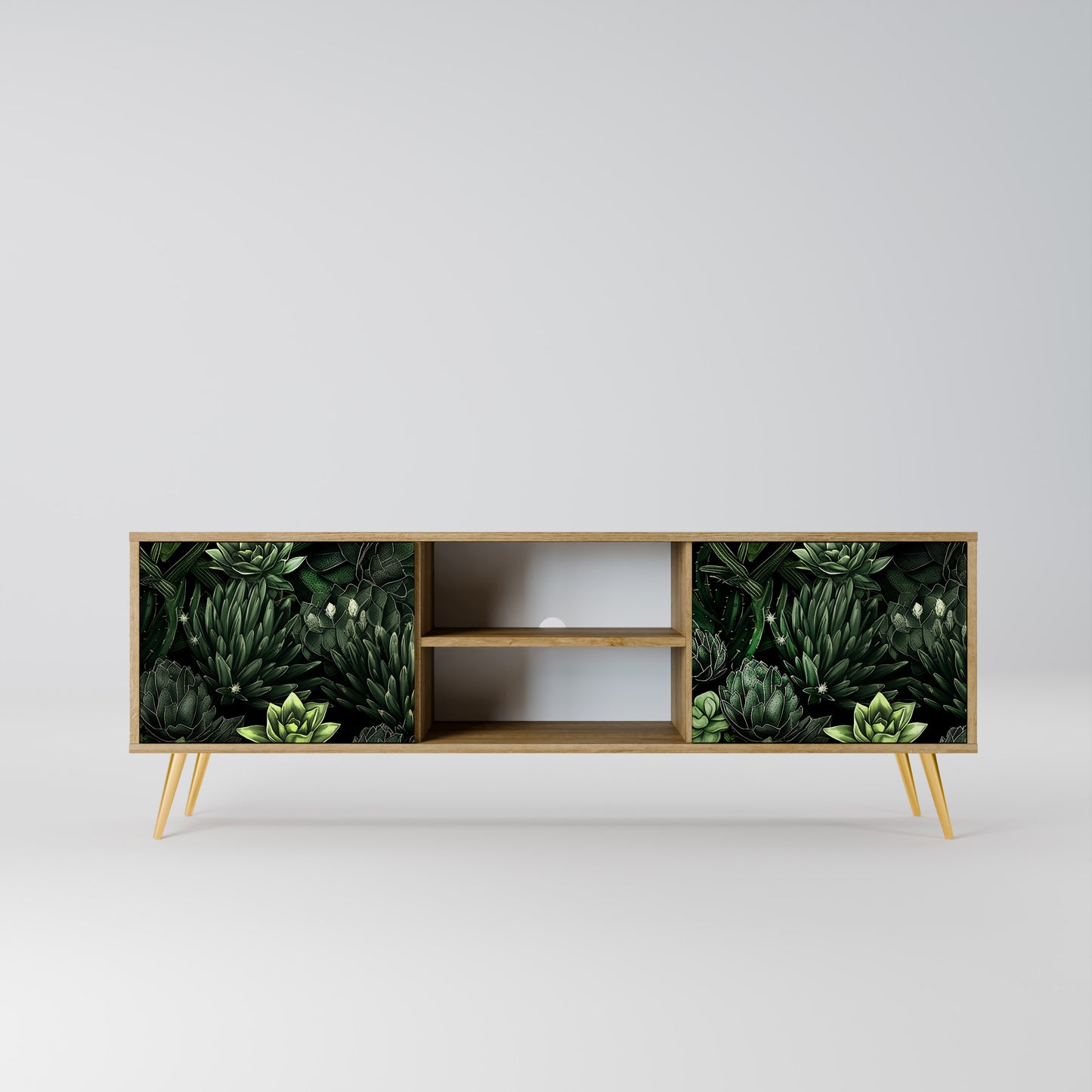 SUCCULENT JUNGLE 2-dörrars TV-bänk i ekeffekt