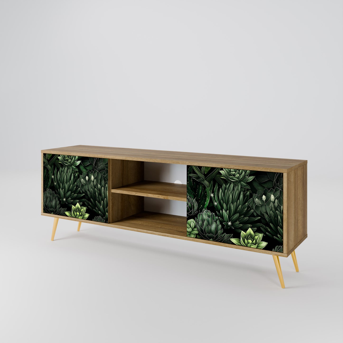 SUCCULENT JUNGLE 2-dörrars TV-bänk i ekeffekt