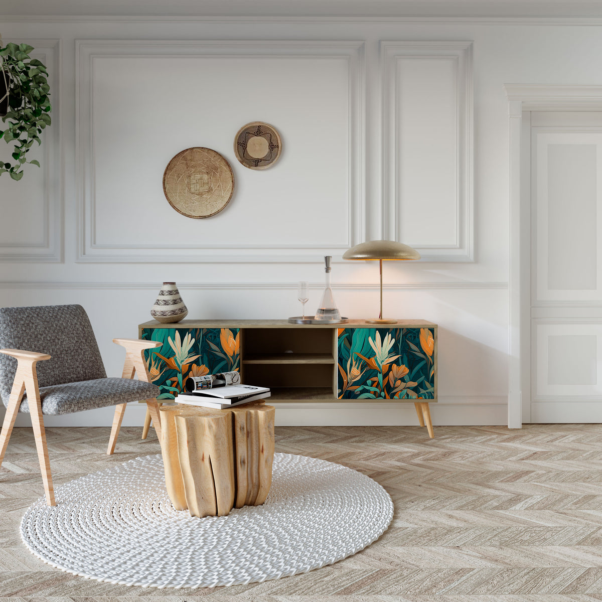 FLORAL SERENITY TV-bänk med två dörrar