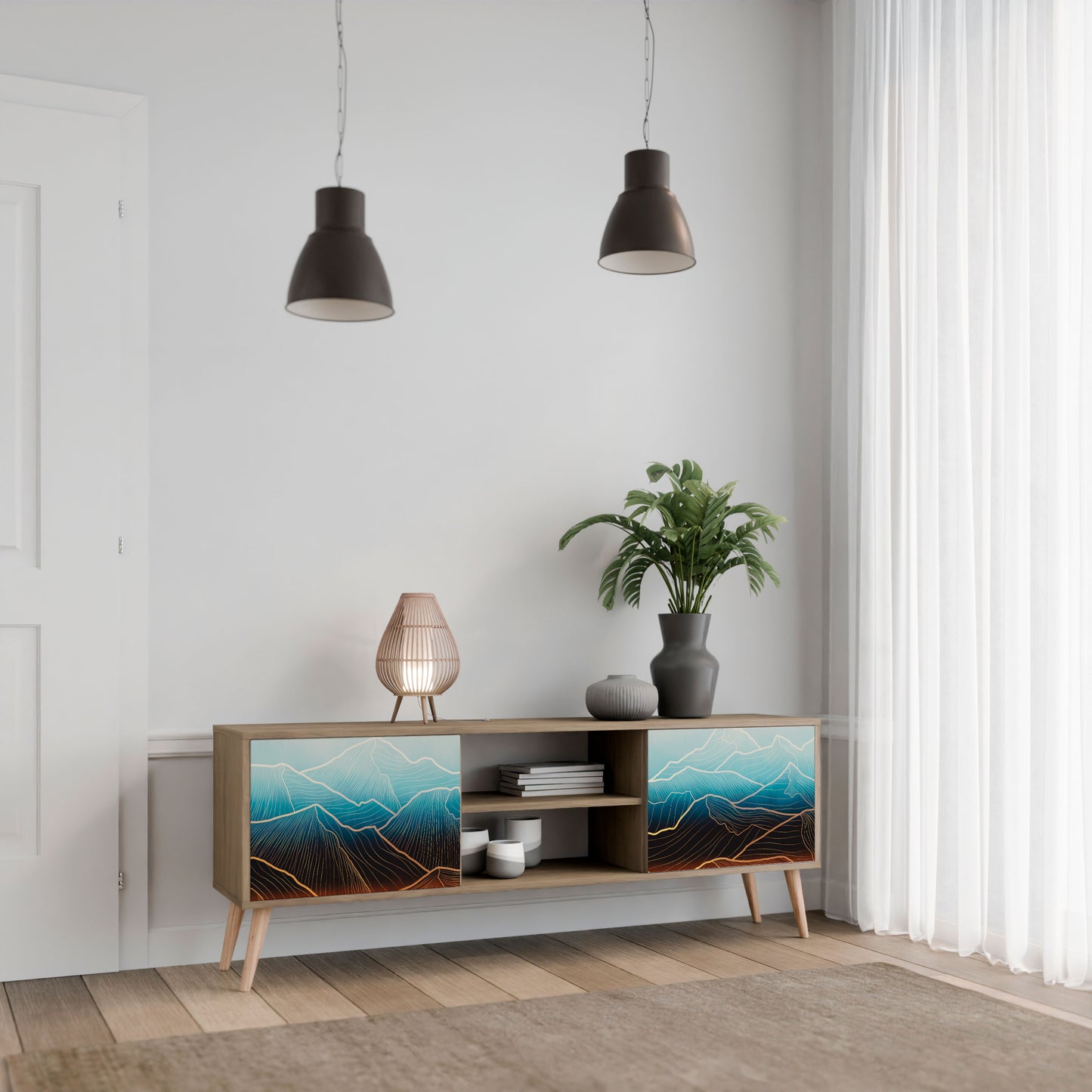 LUNAR SECRETS 2-Door TV Stand in Oak Effect