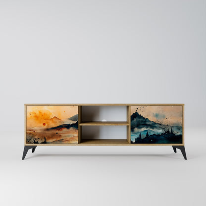 OMINOUS MOUNTAINS 2-Door TV Stand in Oak Effect