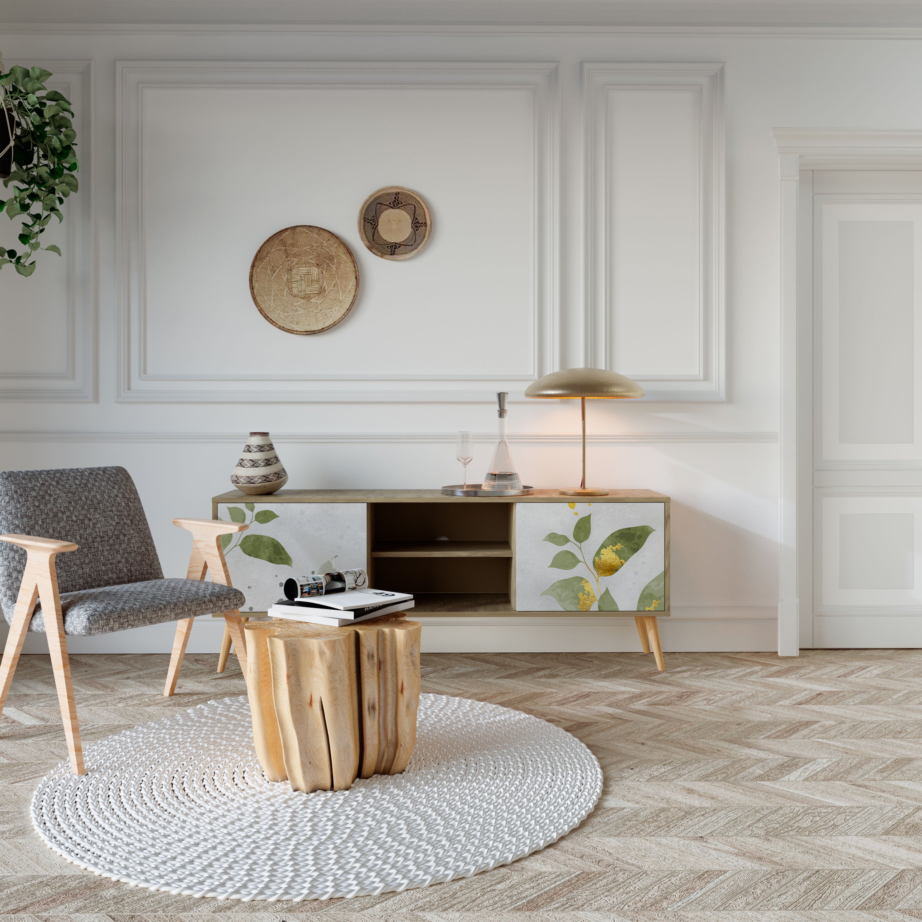 ELEGANT BOTANICS 2-dörrars TV-bänk i ekeffekt