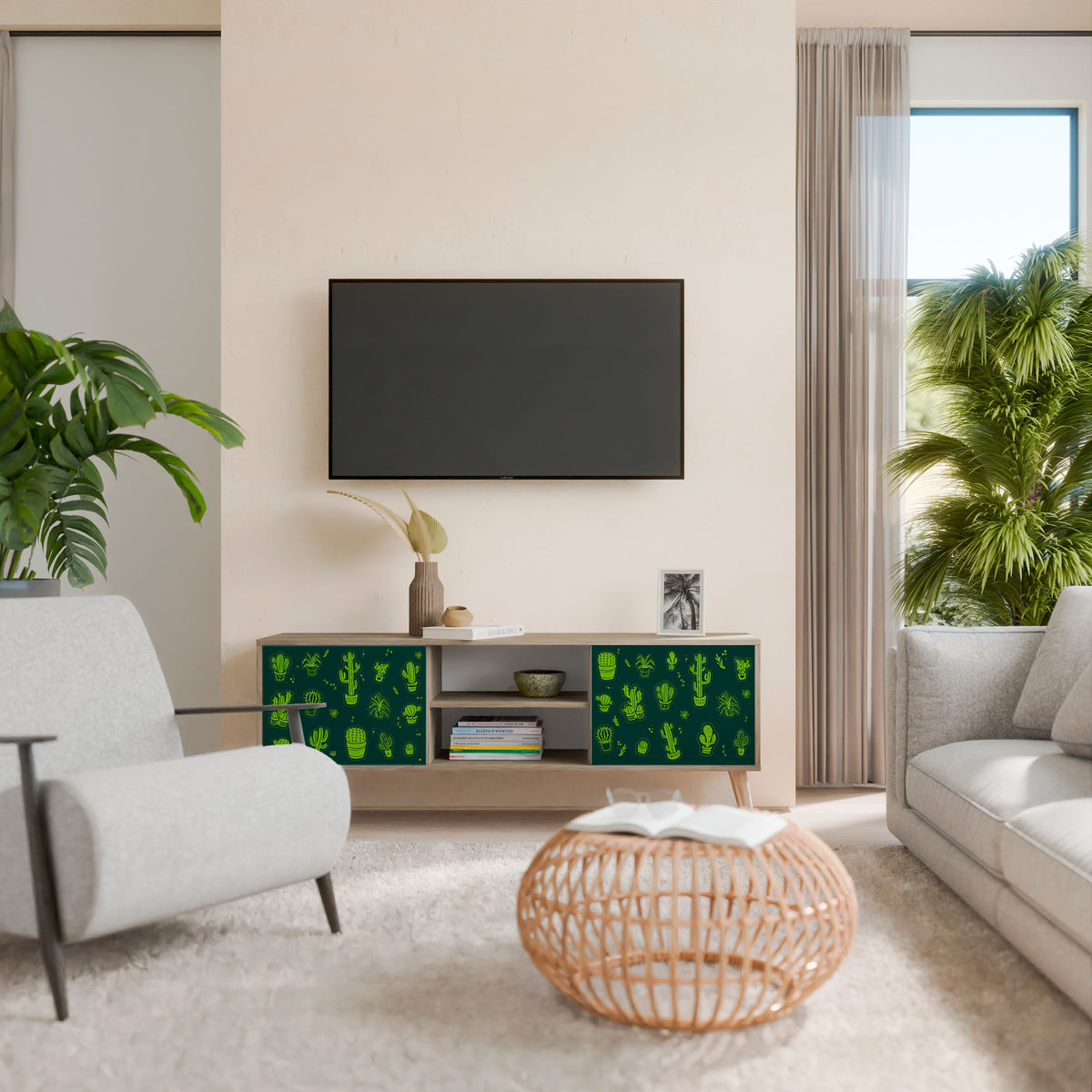 DESERT GREEN TV-bänk med två dörrar