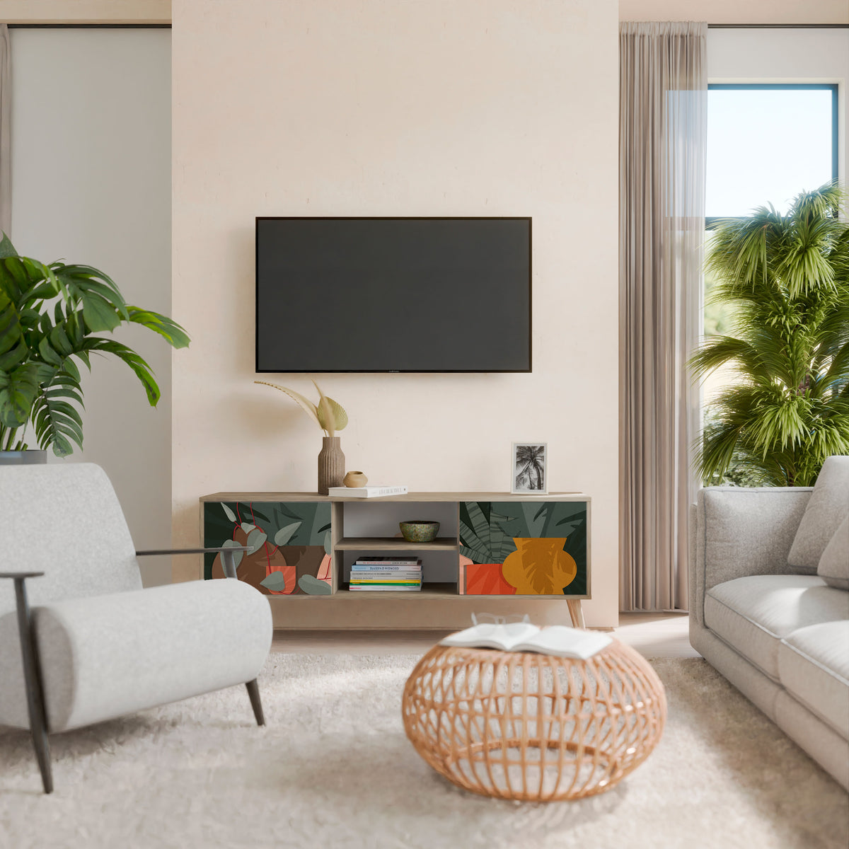 TROPICAL COMPOSITION TV-bänk med två dörrar