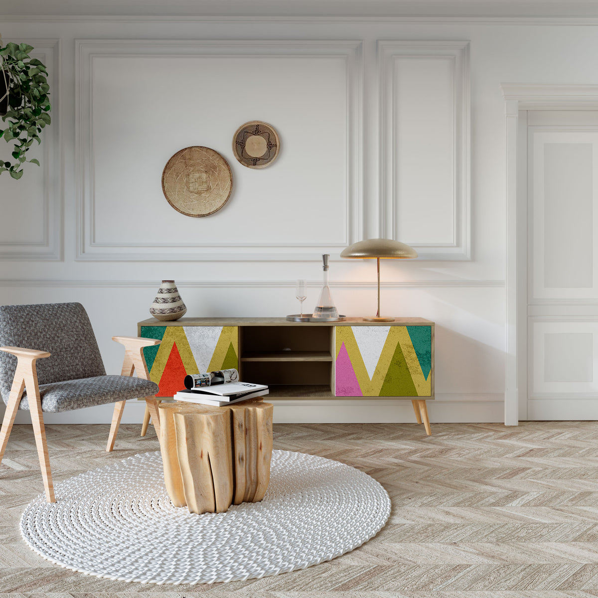COLORFUL TRIANGLES TV-bänk med två dörrar