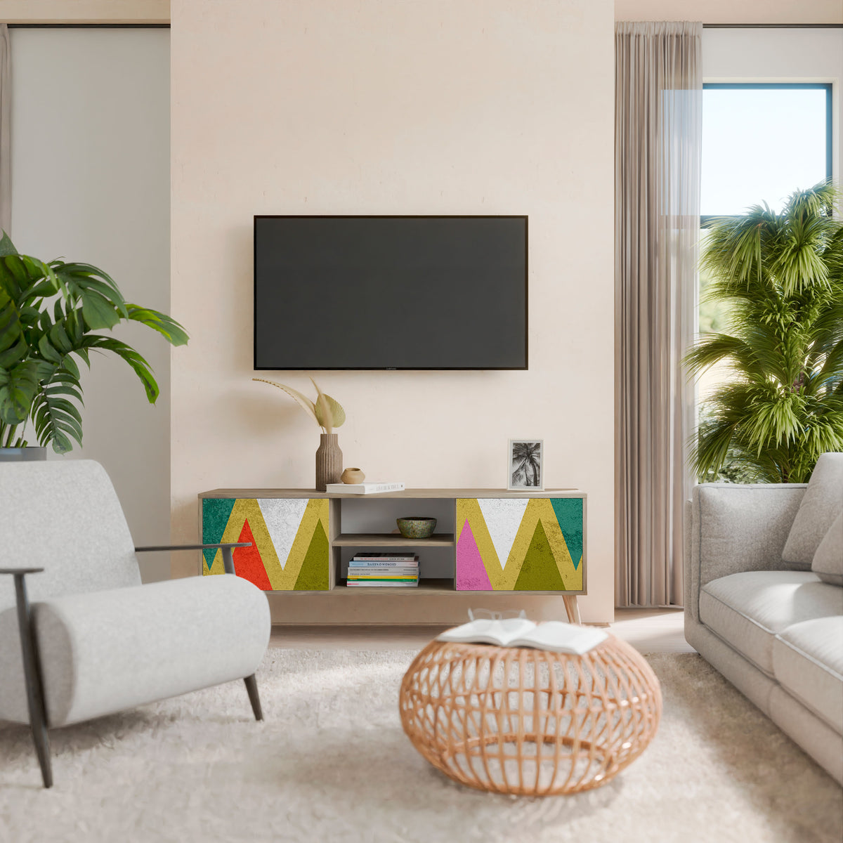 COLORFUL TRIANGLES TV-bänk med två dörrar