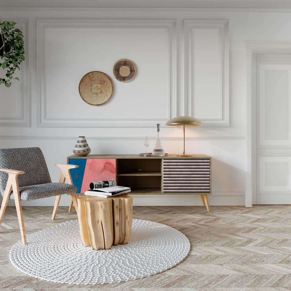 GLAMÖR STRIPE 2-dörrars TV-bänk i ekeffekt