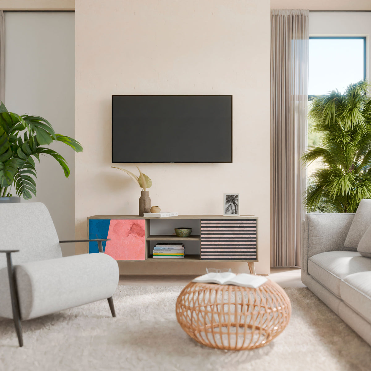GLAMOROUS STRIPE TV-bänk med två dörrar