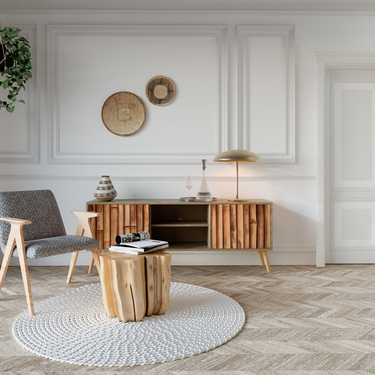 NATURAL WOOD TV-bänk med två dörrar