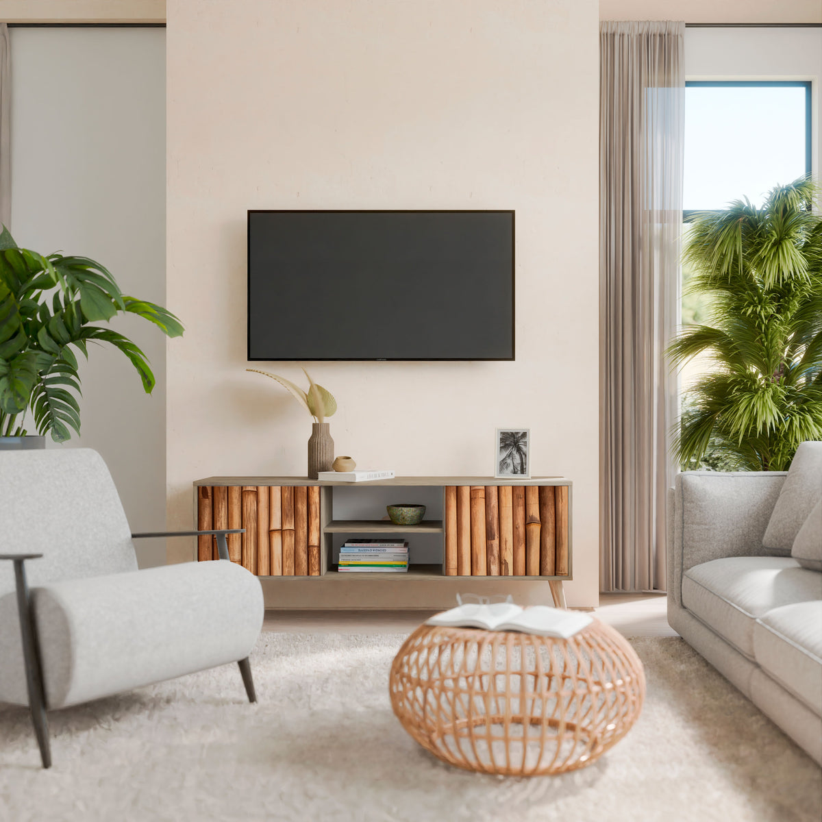 NATURAL WOOD TV-bänk med två dörrar