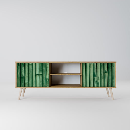 NATURAL GREEN 2-Door TV Stand in Oak Effect