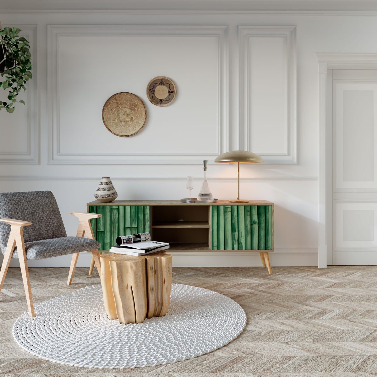 NATURAL GREEN TV-bänk med två dörrar