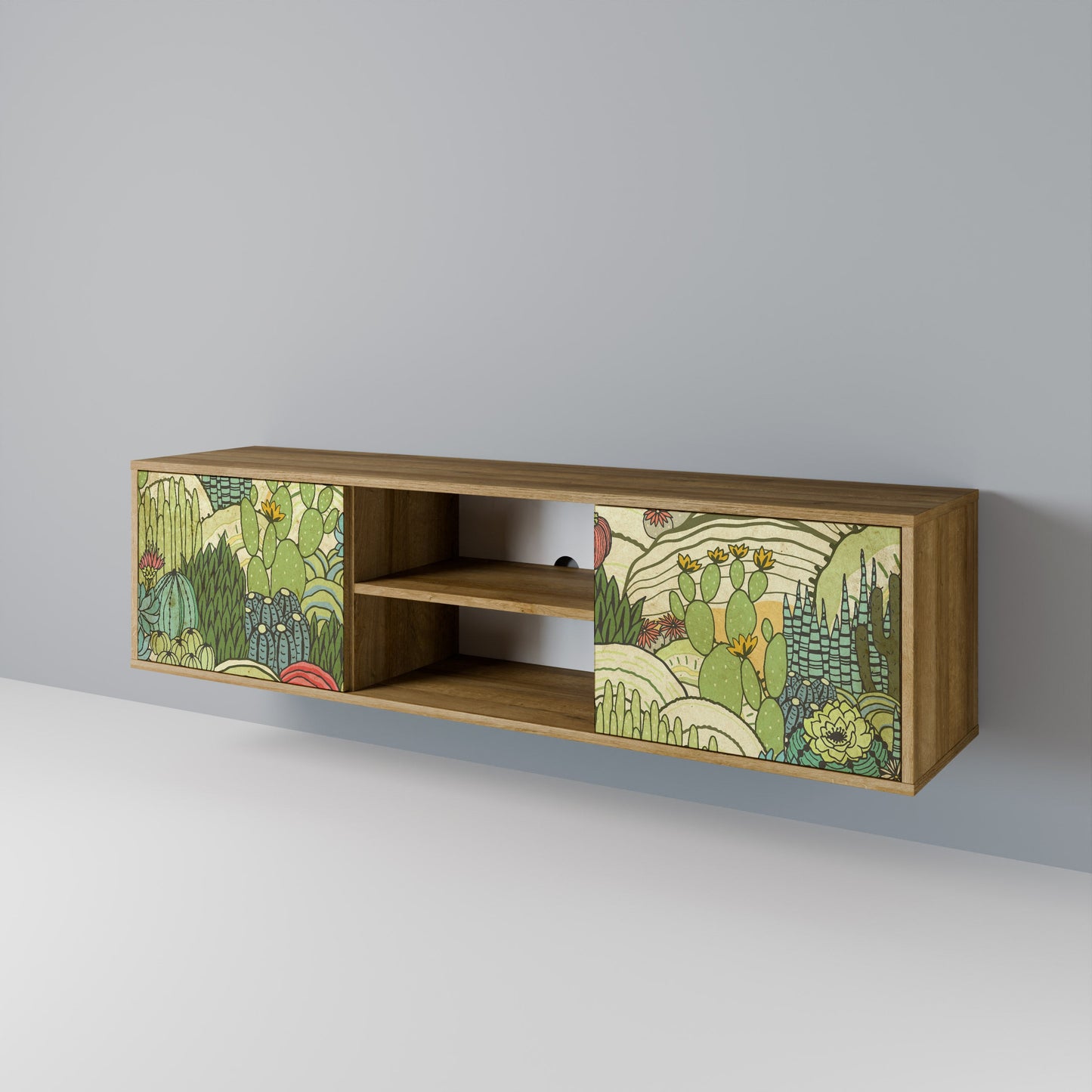 SUCCULENTS KALEIDOSCOPE 2-Door TV Stand in Oak Effect