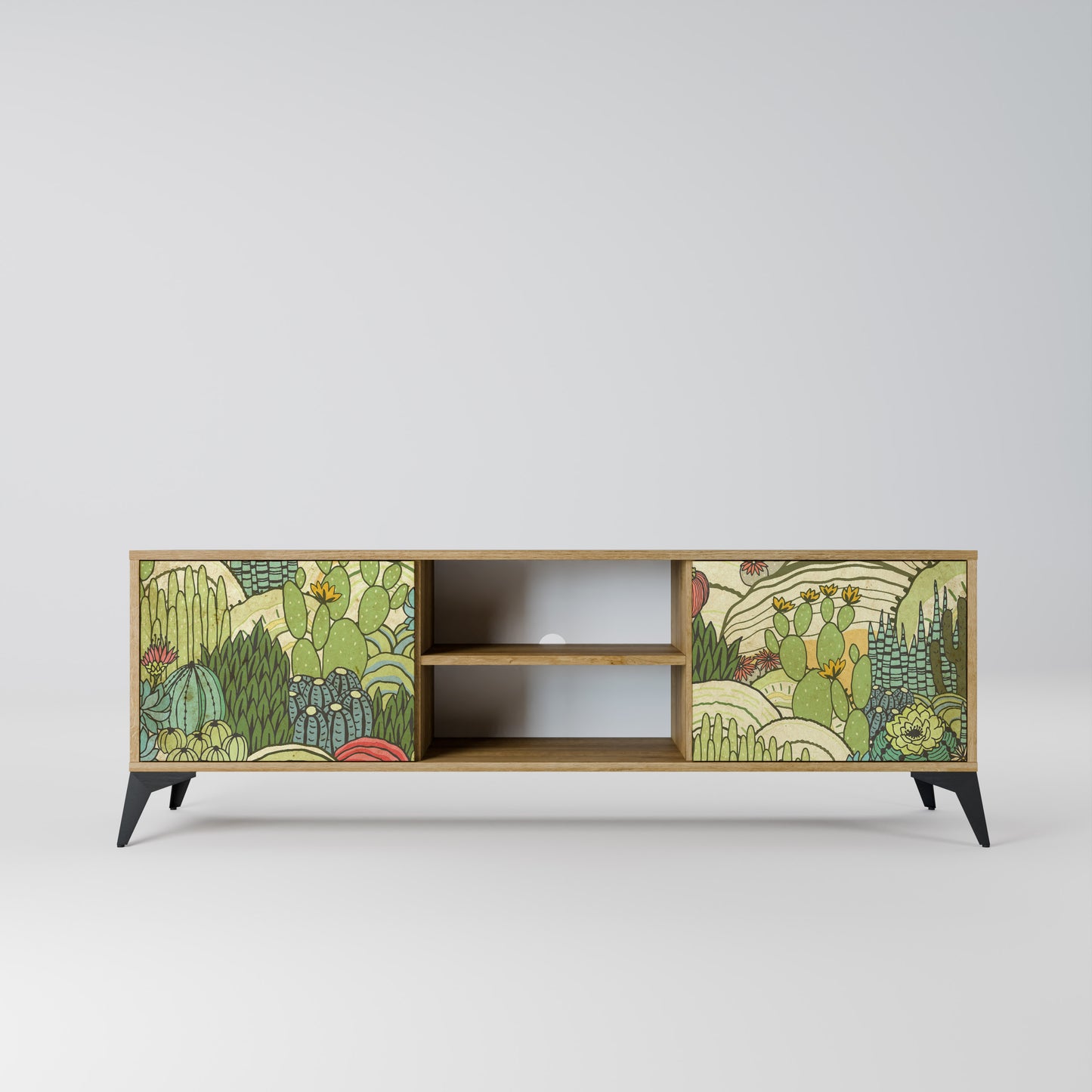 SUCCULENTS KALEIDOSCOPE 2-Door TV Stand in Oak Effect
