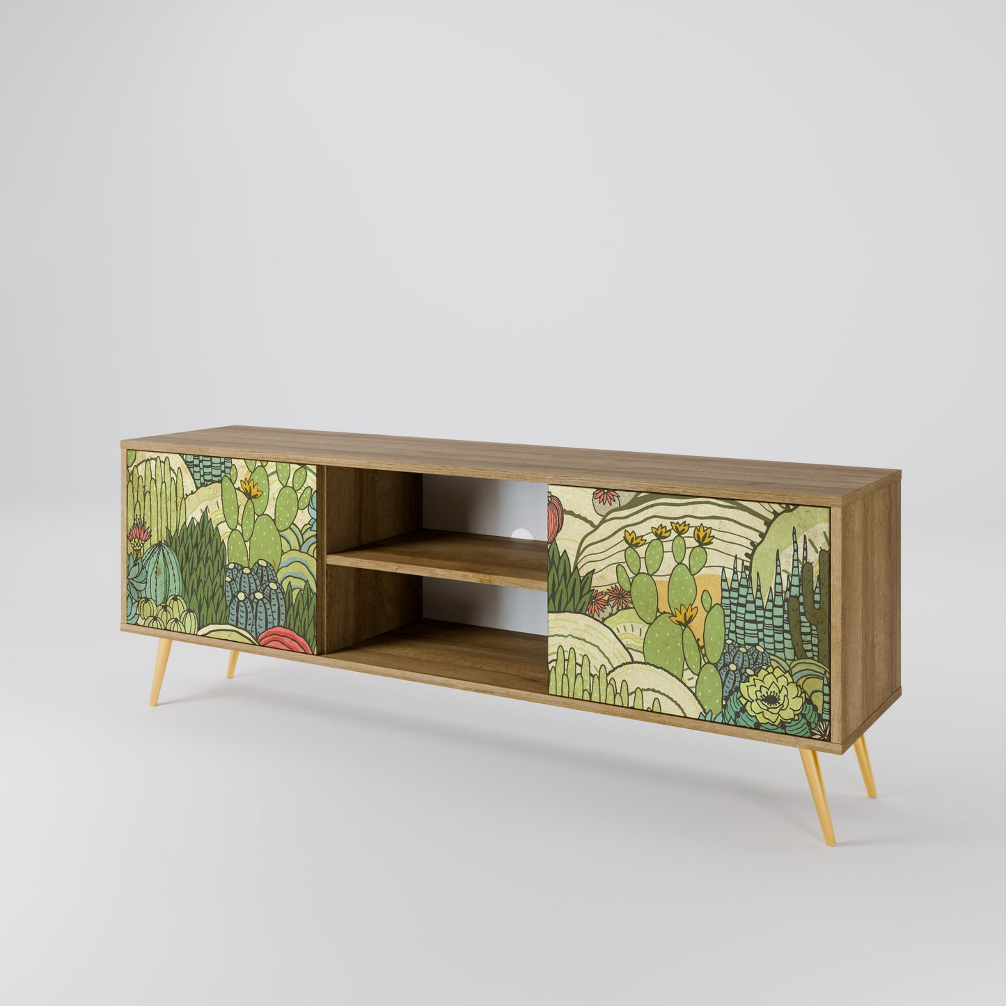 SUCCULENTS KALEIDOSCOPE 2-Door TV Stand in Oak Effect