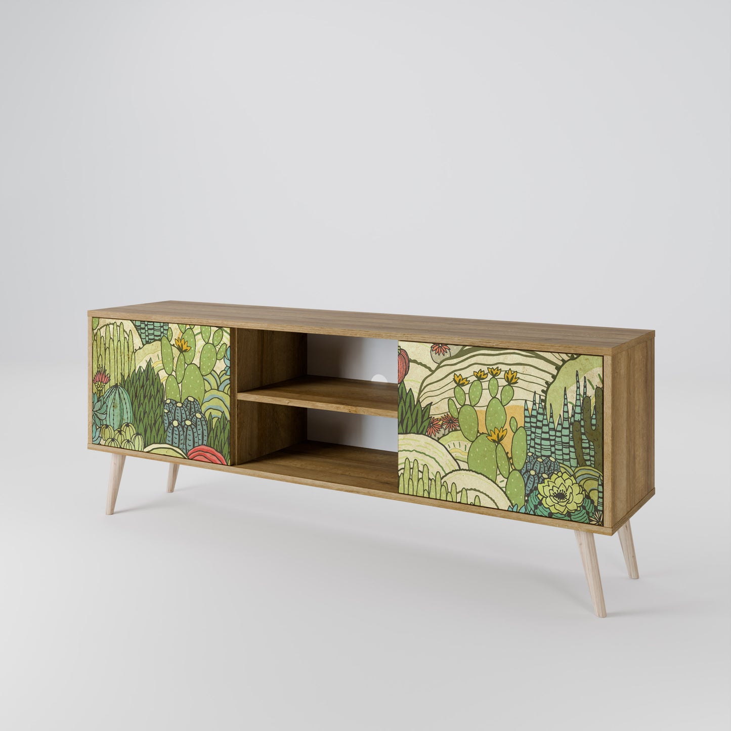 SUCCULENTS KALEIDOSCOPE 2-Door TV Stand in Oak Effect