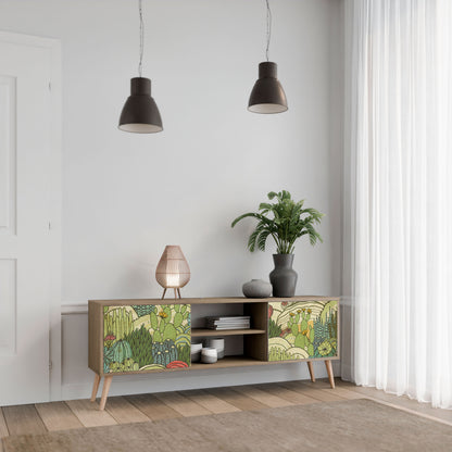 SUCCULENTS KALEIDOSCOPE 2-Door TV Stand in Oak Effect