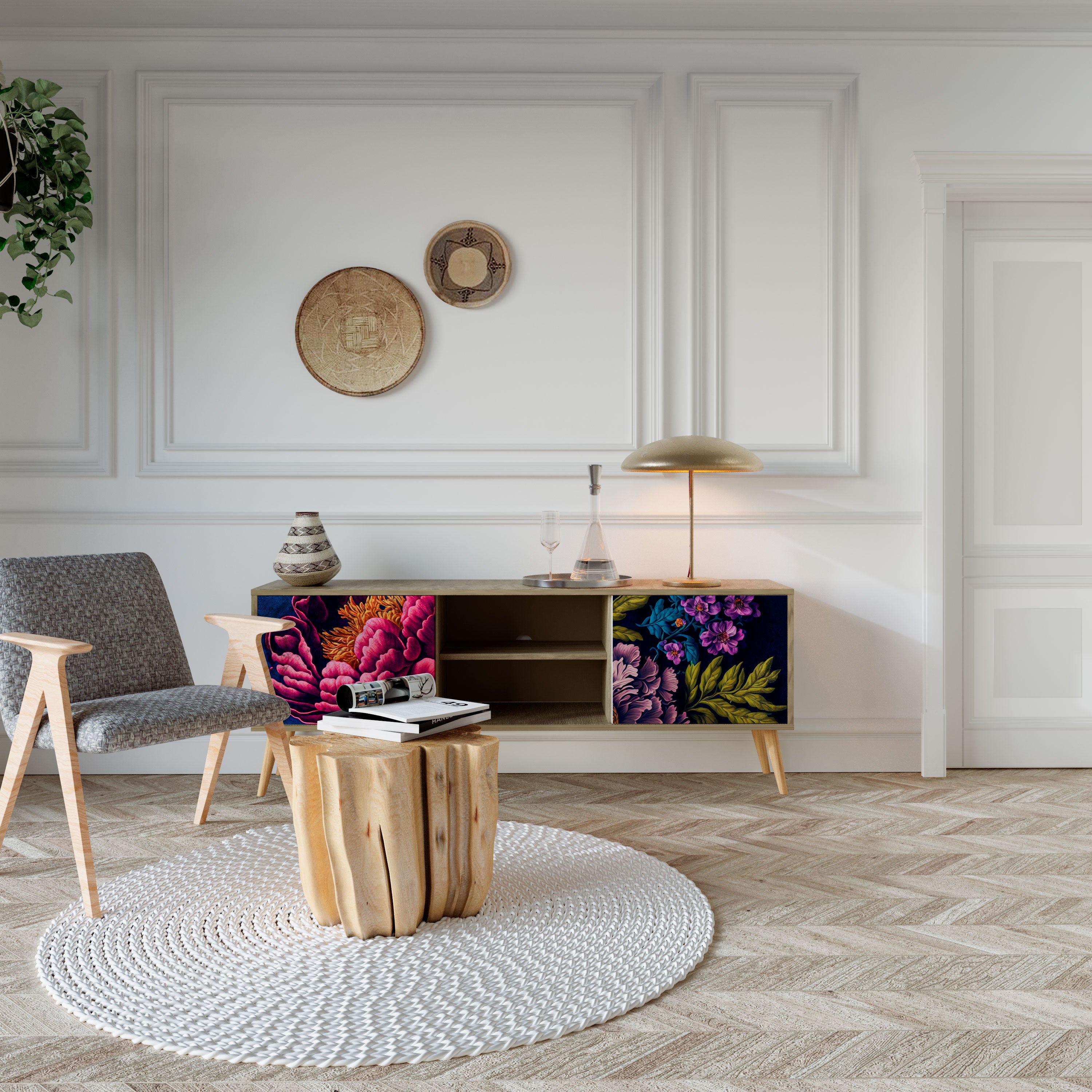 BLOOMING ELEGANCE 2-dörrars TV-bänk i ekeffekt