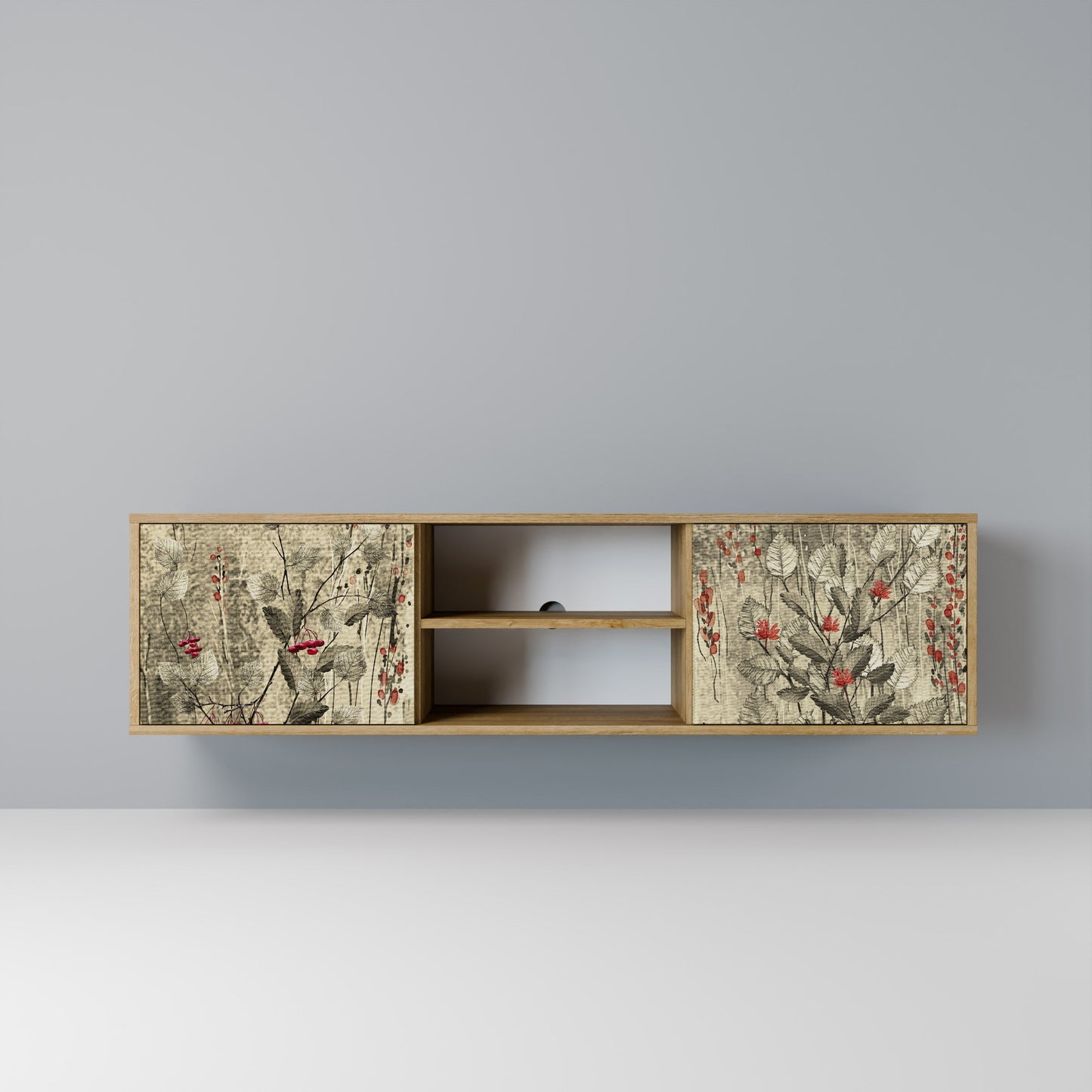HERBAL GRACE 2-Door TV Stand in Oak Effect