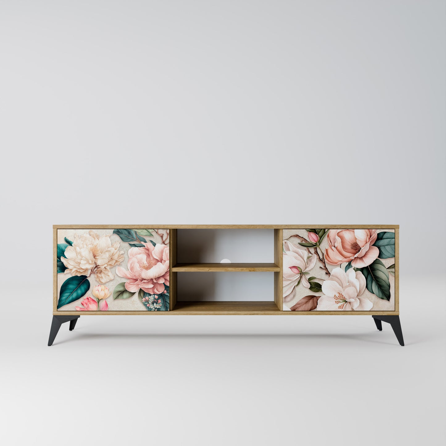 FLORAL GRACE 2-Door TV Stand in Oak Effect