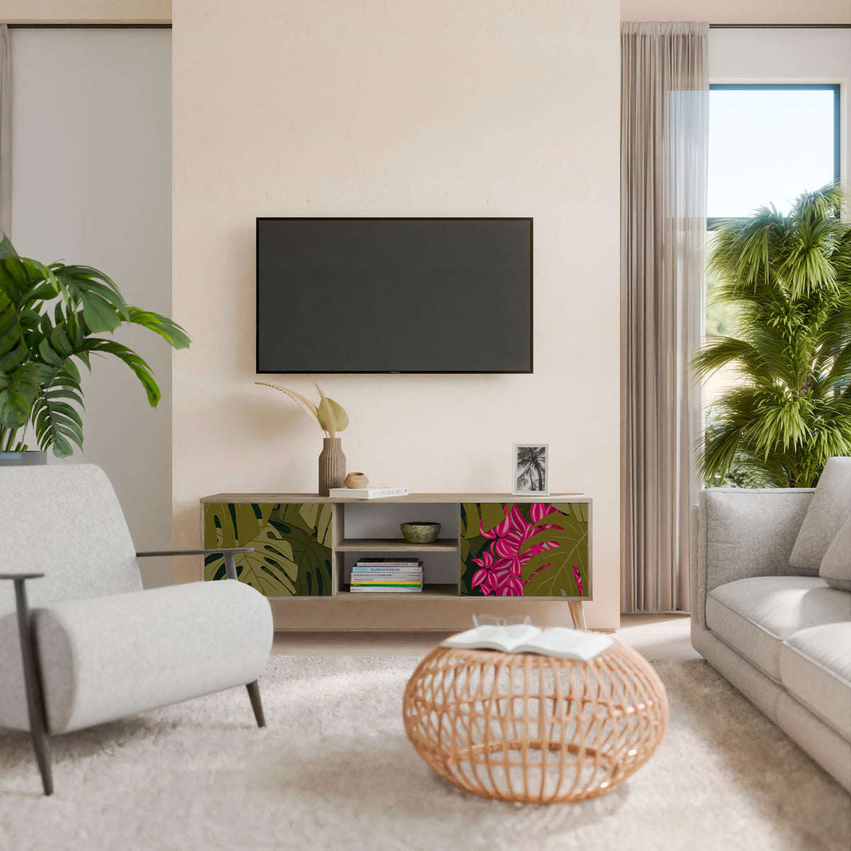 TROPICAL BEAUTY TV-bänk med två dörrar