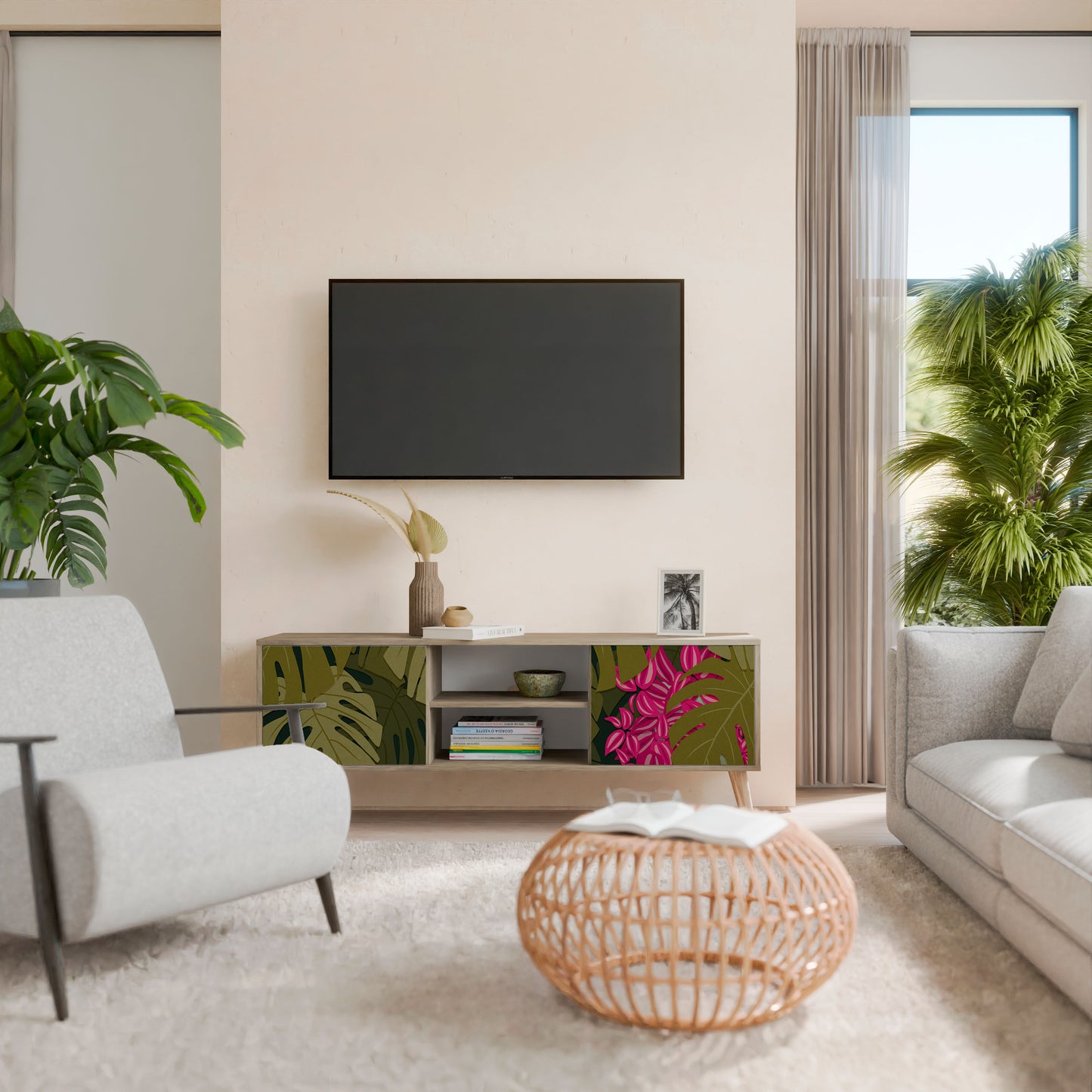 TROPICAL BEAUTY 2-Door TV Stand in Oak Effect