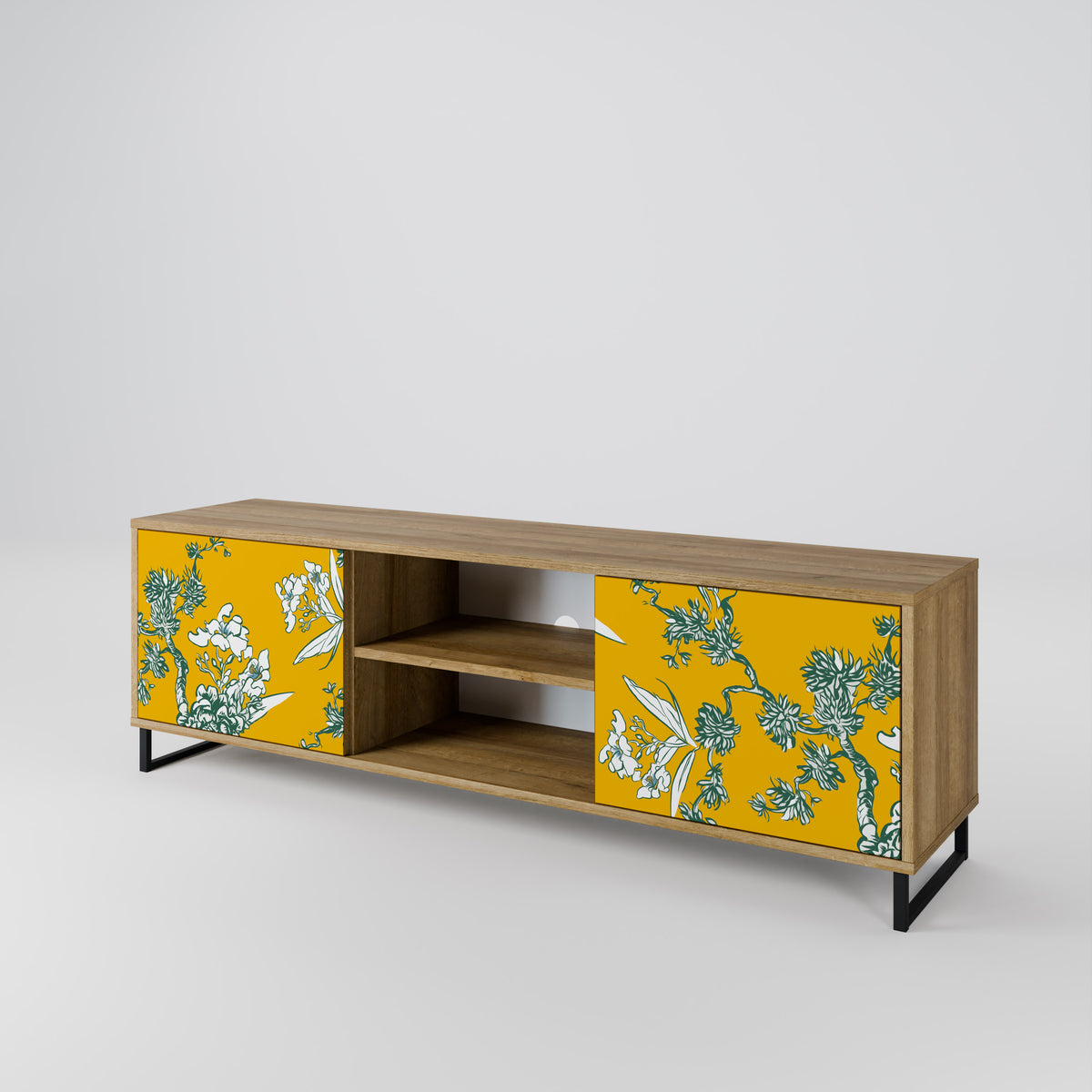 YELLOW CHINOISERIE TV-bänk med två dörrar