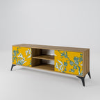 YELLOW CHINOISERIE 2-Door TV Stand in Oak Effect