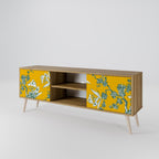 YELLOW CHINOISERIE 2-Door TV Stand in Oak Effect
