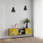 YELLOW CHINOISERIE 2-Door TV Stand in Oak Effect