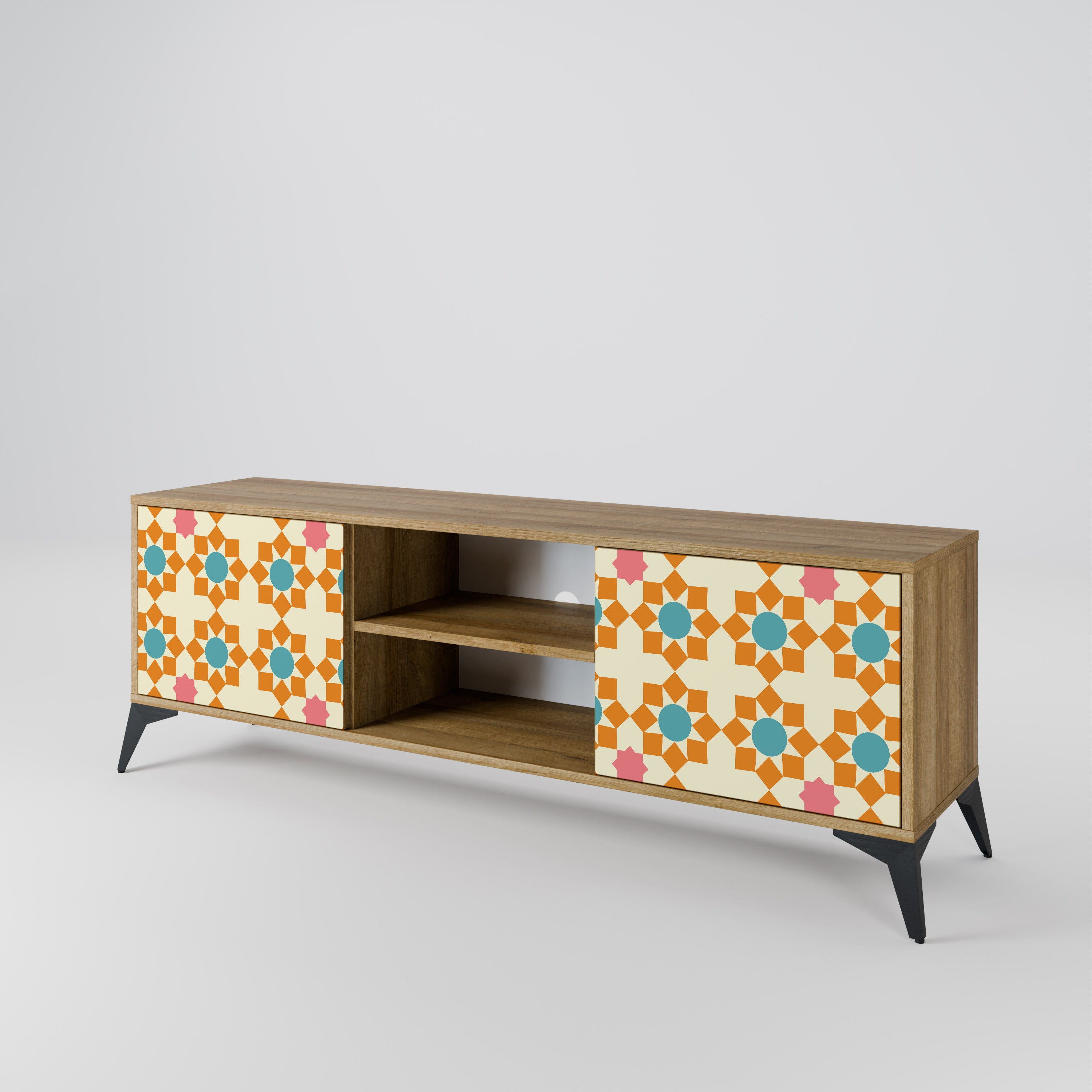 BLOMMAD DECOR 2-dörrars TV-bänk i ekeffekt