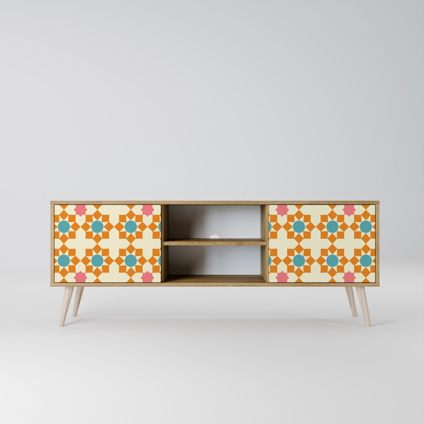 FLORAL DECOR 2-Door TV Stand in Oak Effect