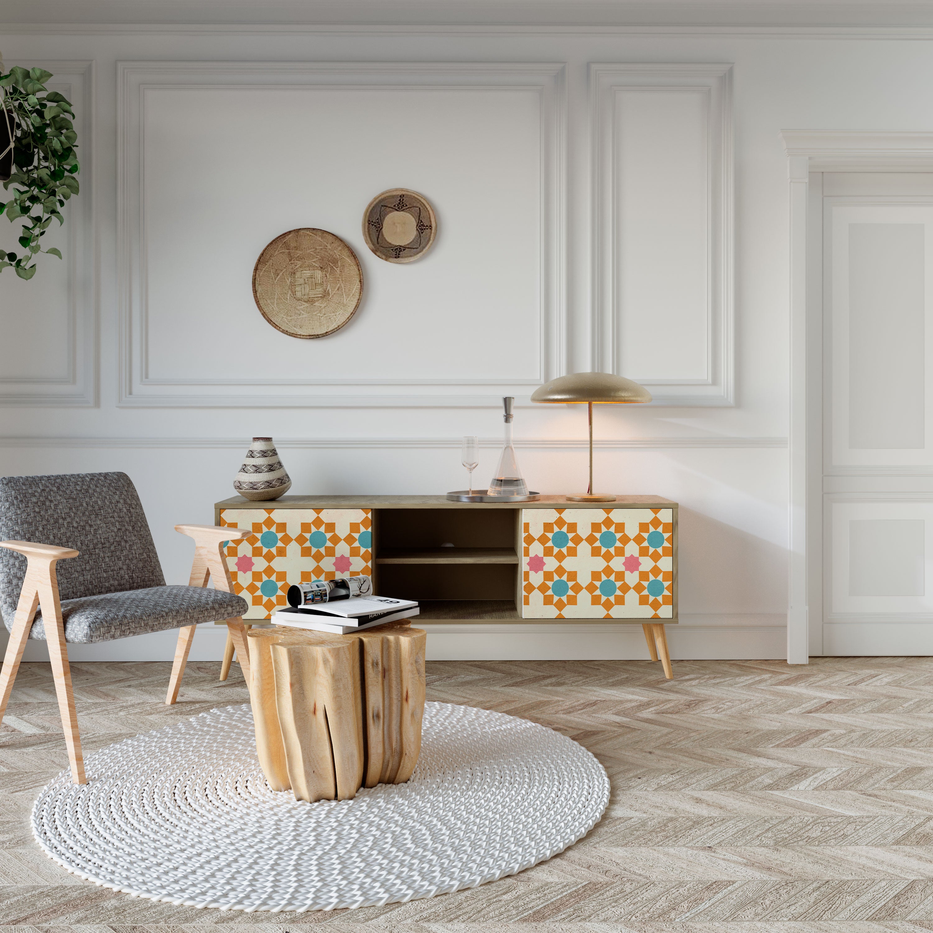 BLOMMAD DECOR 2-dörrars TV-bänk i ekeffekt