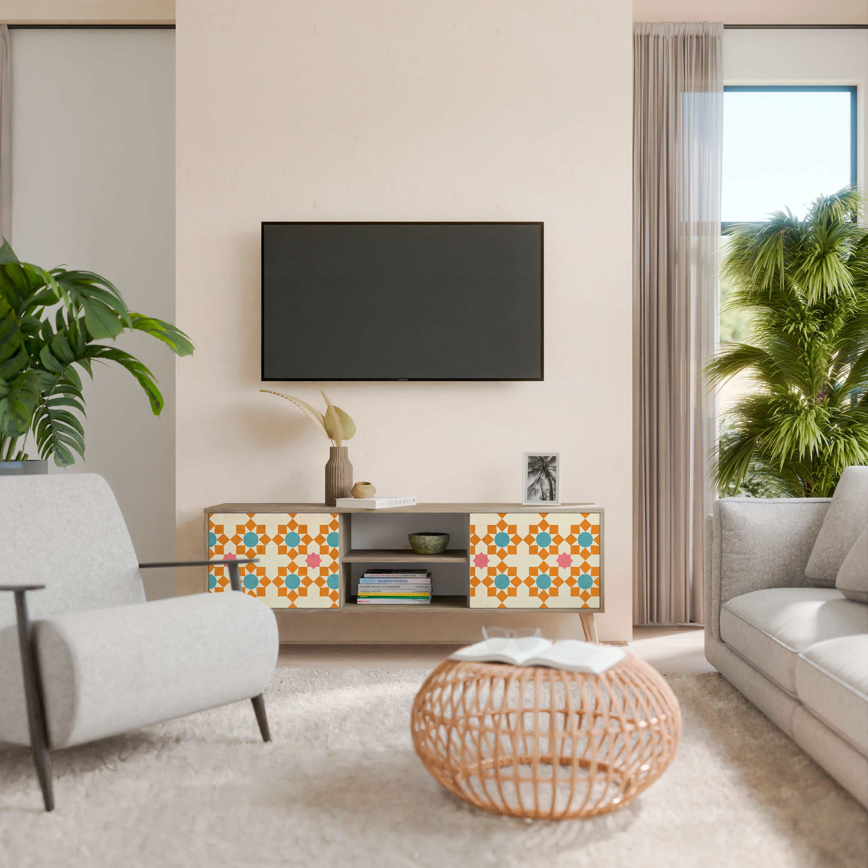 BLOMMAD DECOR 2-dörrars TV-bänk i ekeffekt