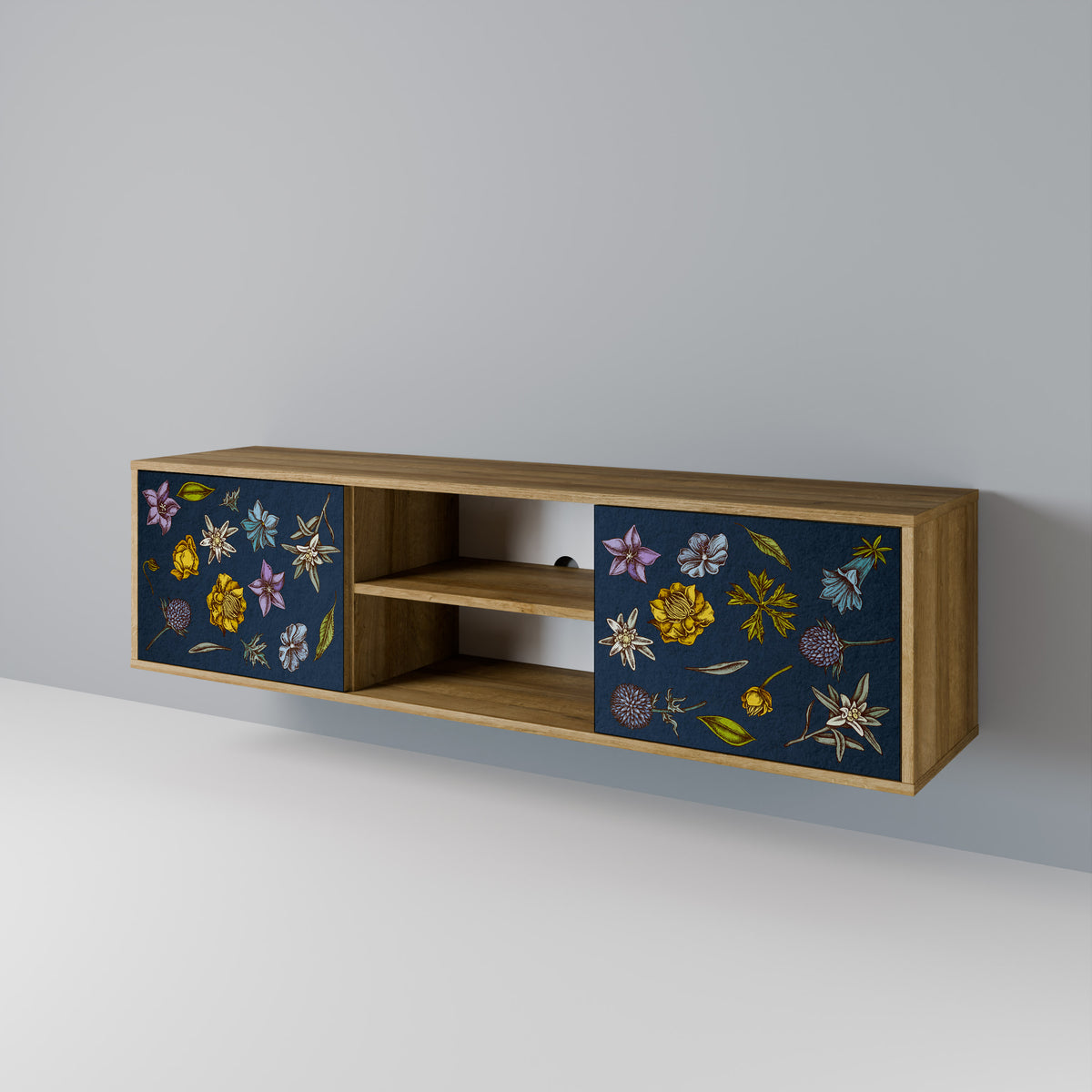 FLOWERS ON NAVY BLUE TV-bänk med två dörrar