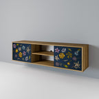 FLOWERS ON NAVY BLUE 2-Door TV Stand in Oak Effect